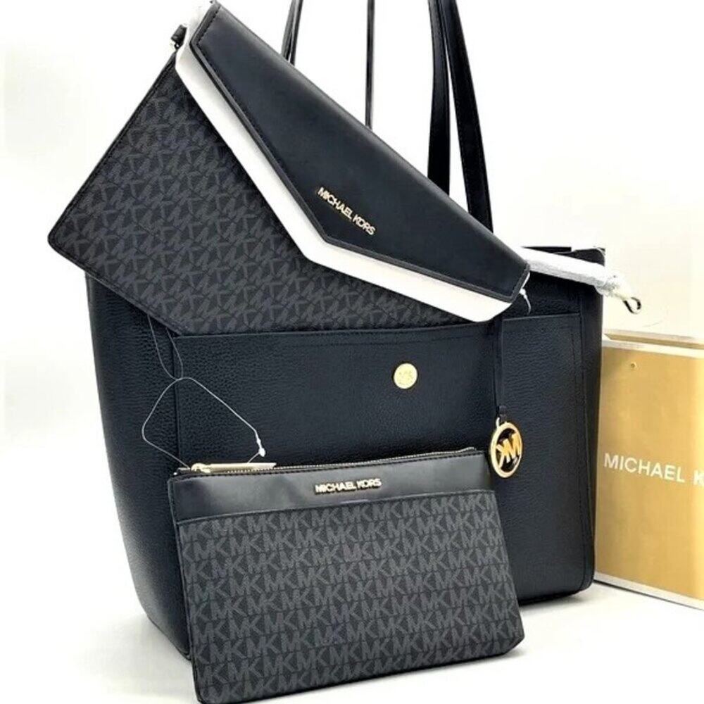 4PC  NWT Michael Kors Maisie 3-In-1 Tote Pebbled Leather Tote WITH  CARD HOLDER